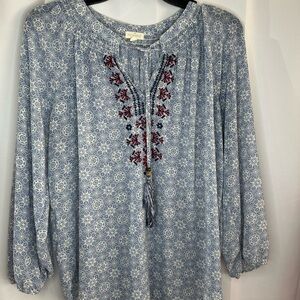 Boho Chic Blue Embroidered Blouse